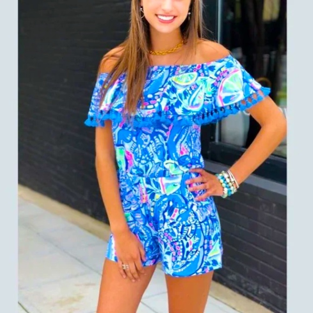 Lilly Pulitzer La Fortuna Romper in Pinch Pinch Blue Periwinkle